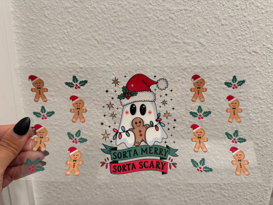 Sorta Merry Sorta Scary Christmas Ghost UV DTF Wrap Transfer 16oz | No Heat Needed | Waterproof | Permanent Adhesive