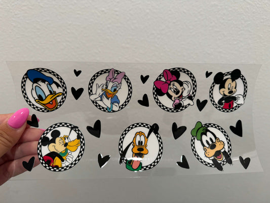 Disney Characters Hearts UV DTF Wrap Transfer 16oz | No Heat Needed | Waterproof | Permanent Adhesive