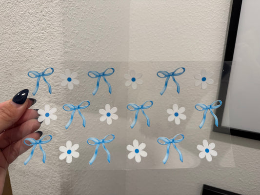 Blue Daisy Bows UV DTF Wrap Transfer 16oz | No Heat Needed | Waterproof | Permanent Adhesive