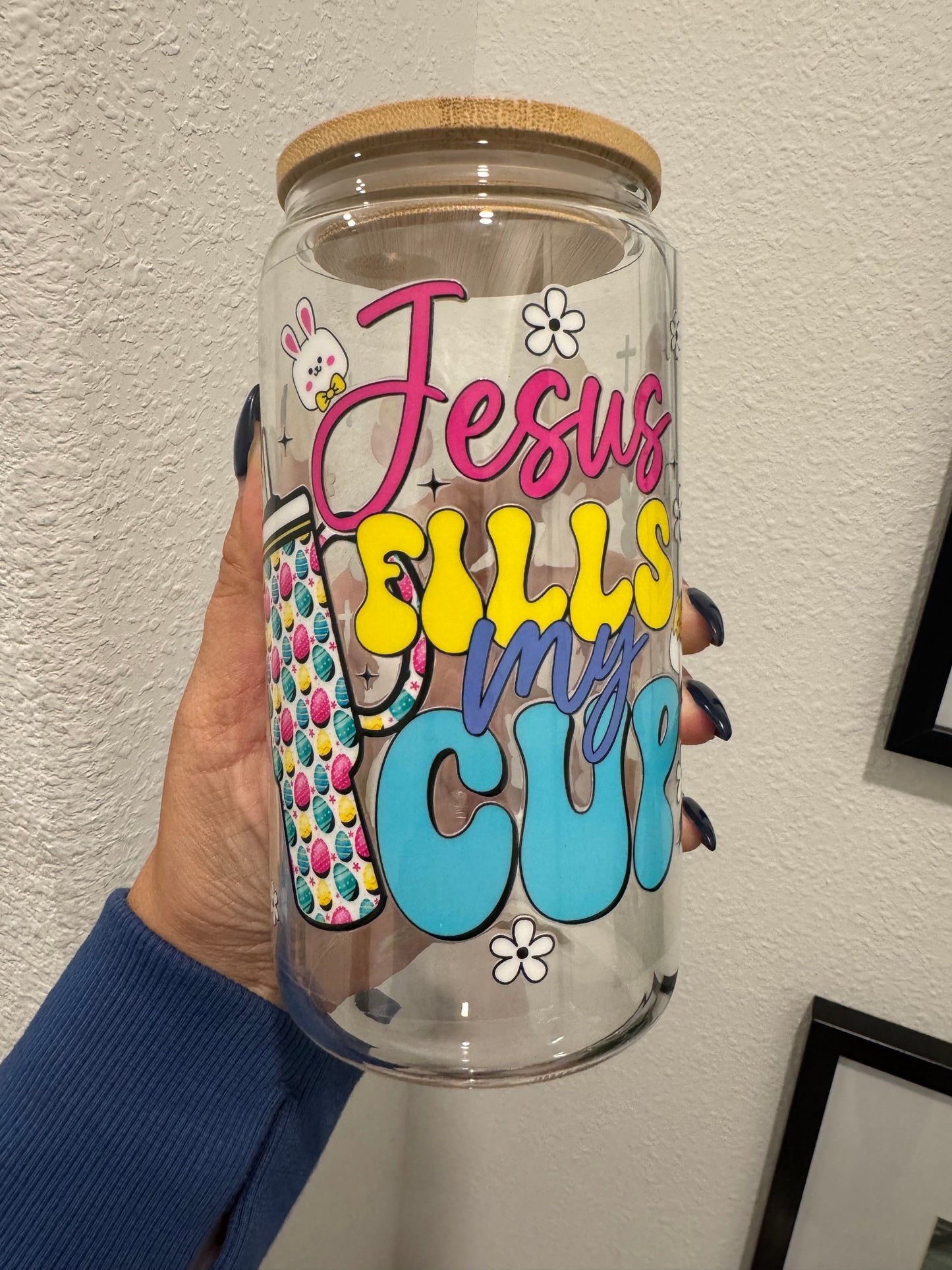 Jesus Fills My Cup Easter Faith UV DTF Wrap Transfer 16oz | No Heat Needed | Waterproof | Permanent Adhesive