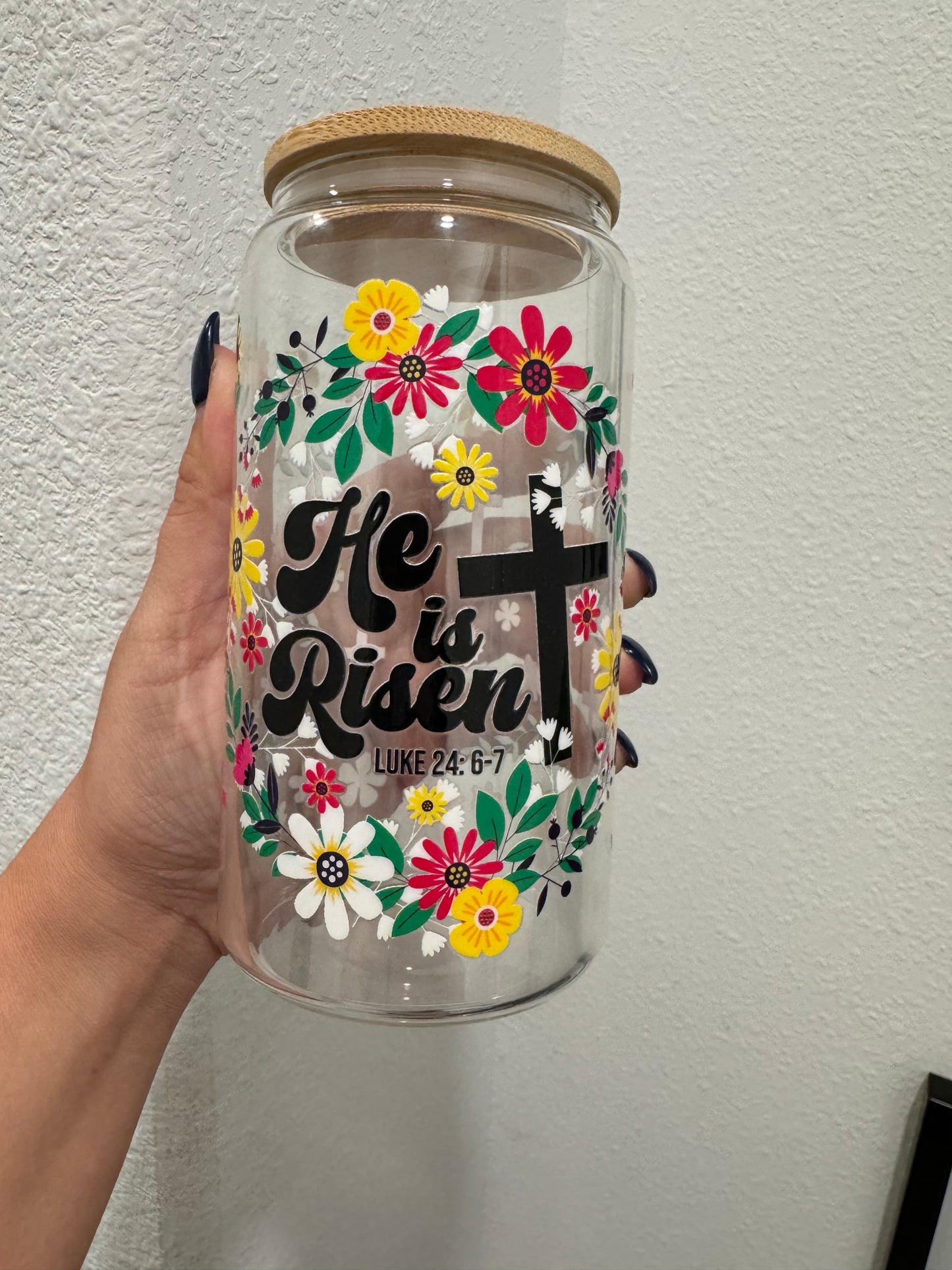 He is Risen Floral Easter Faith UV DTF Wrap Transfer 16oz | No Heat Needed | Waterproof | Permanent Adhesive