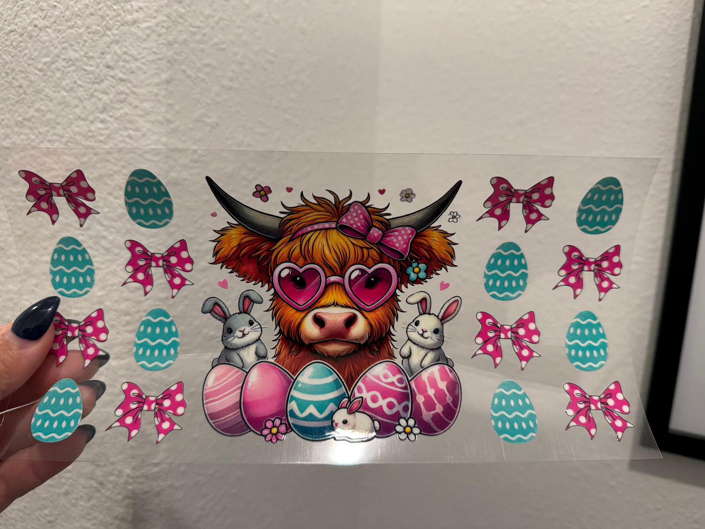 Highland Cow Easter Faith UV DTF Wrap Transfer 16oz | No Heat Needed | Waterproof | Permanent Adhesive