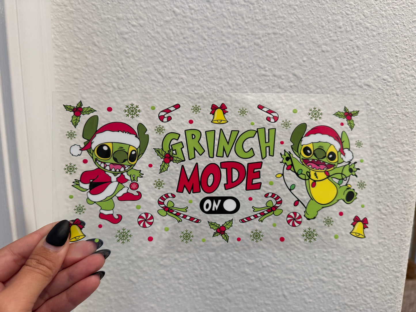 Grinch Mode Stitch Christmas UV DTF Wrap Transfer 16oz | No Heat Needed | Waterproof | Permanent Adhesive