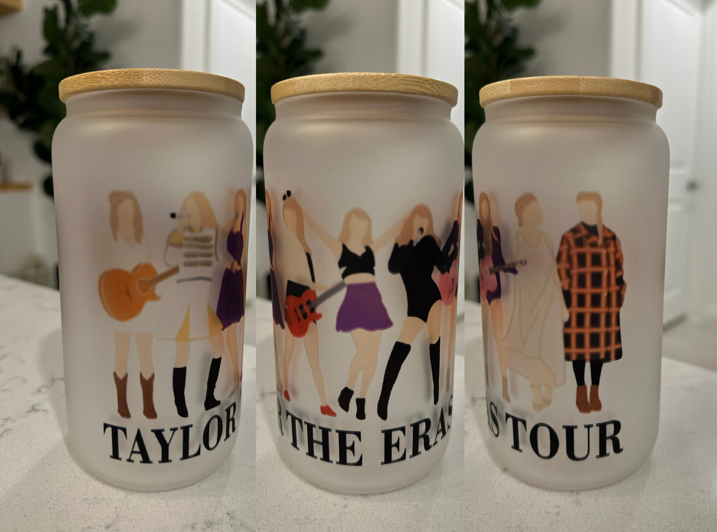 Eras Tour Taylor Swift 16 oz Frosted Glass Cup w/ Bamboo Lid