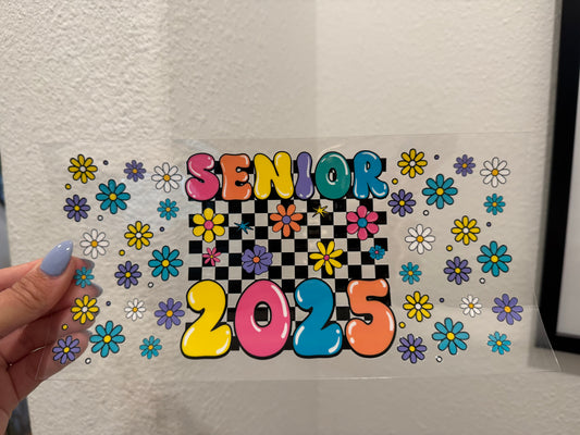 Senior Class of 2025 checkered  UV DTF Wrap Transfer 16oz | No Heat Needed | Waterproof | Permanent Adhesive
