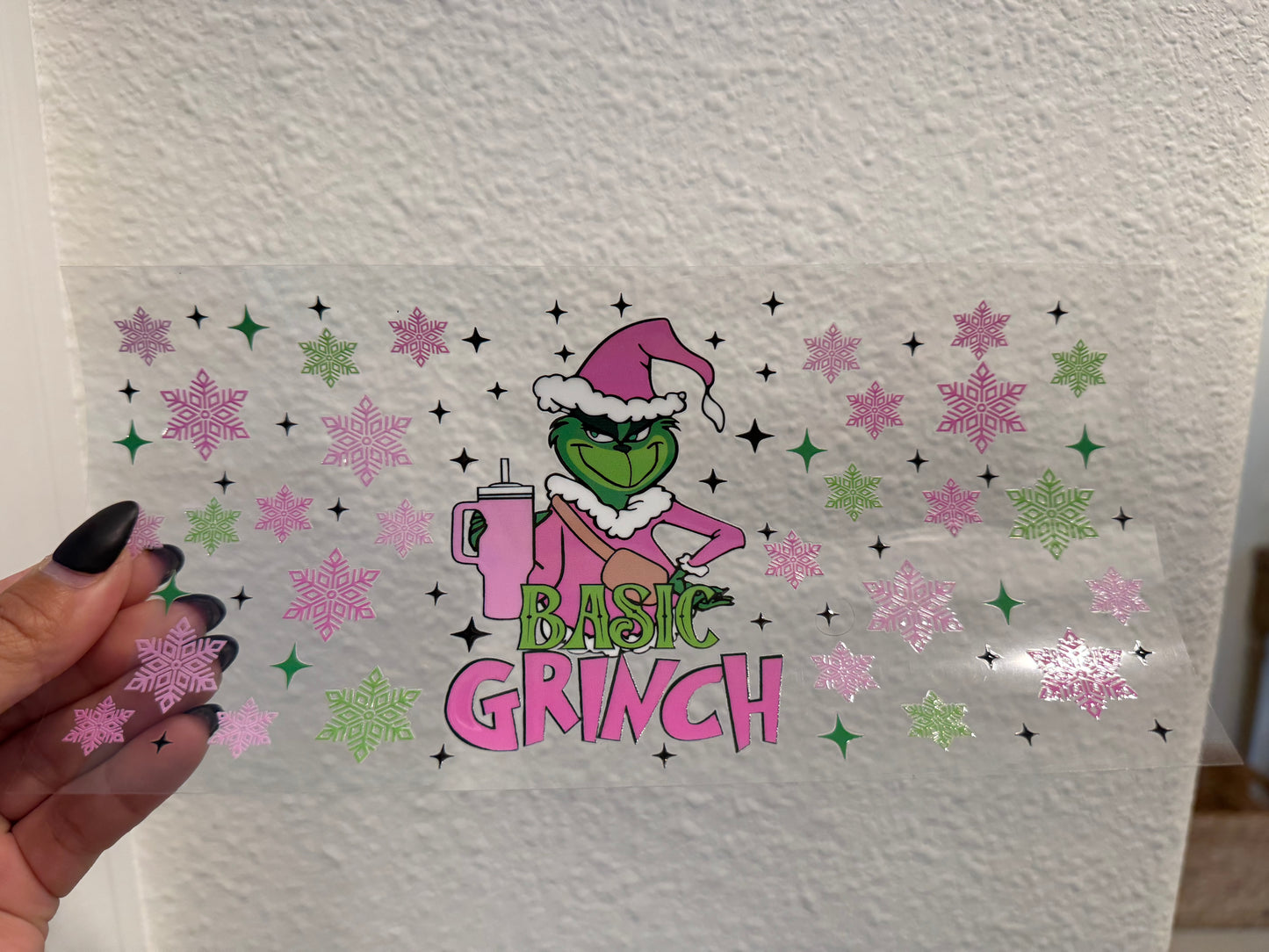 Basic Grinch Christmas Pink Stanley UV DTF Wrap Transfer 16oz | No Heat Needed | Waterproof | Permanent Adhesive