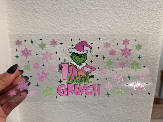 Basic Grinch Christmas Pink Stanley UV DTF Wrap Transfer 16oz | No Heat Needed | Waterproof | Permanent Adhesive