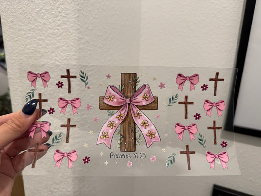 Coquette Bow Cross Easter Faith UV DTF Wrap Transfer 16oz | No Heat Needed | Waterproof | Permanent Adhesive