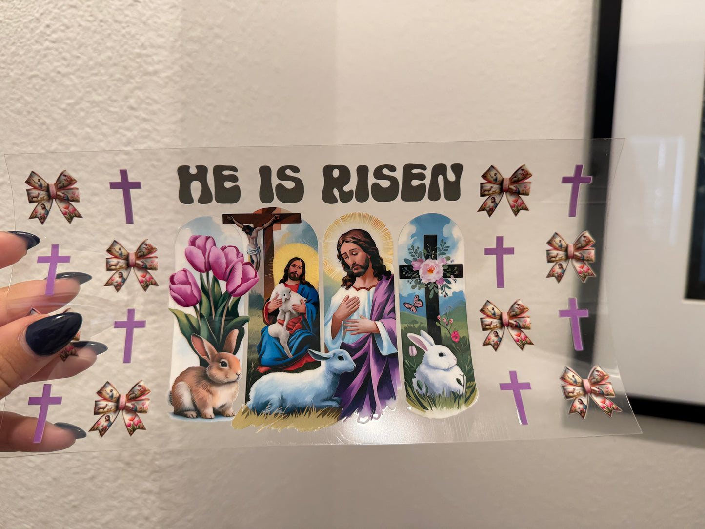 He is Risen Easter Faith UV DTF Wrap Transfer 16oz | No Heat Needed | Waterproof | Permanent Adhesive