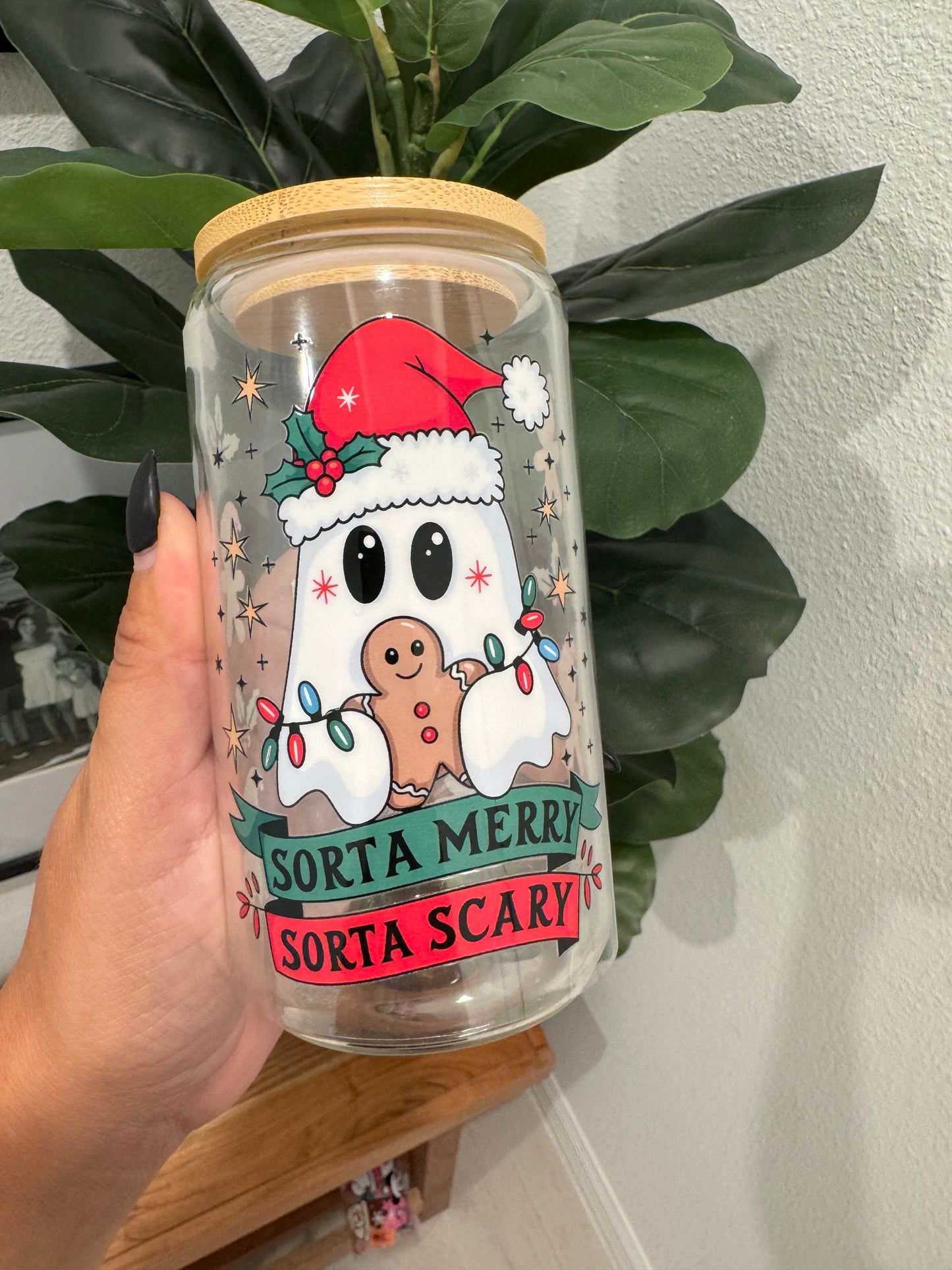 Sorta Merry Sorta Scary Christmas Ghost UV DTF Wrap Transfer 16oz | No Heat Needed | Waterproof | Permanent Adhesive