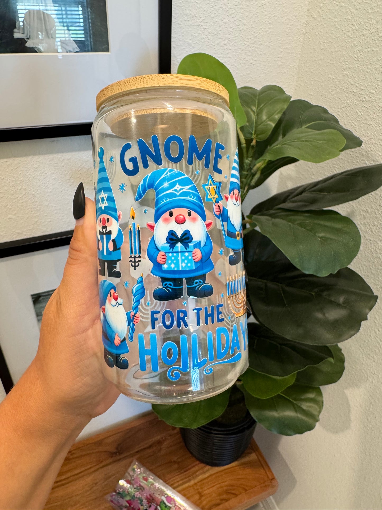 Gnome for the Holidays Hanukkah UV DTF Wrap Transfer 16oz | No Heat Needed | Waterproof | Permanent Adhesive