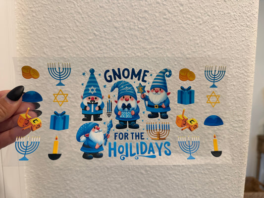 Gnome for the Holidays Hanukkah UV DTF Wrap Transfer 16oz | No Heat Needed | Waterproof | Permanent Adhesive