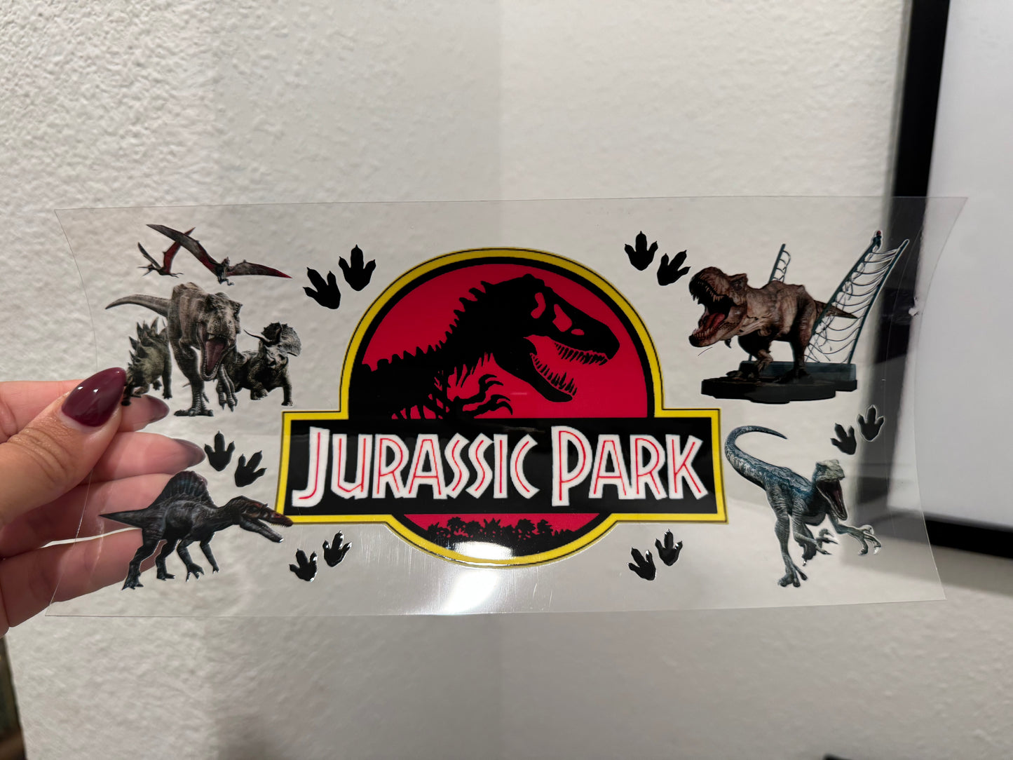 Jurassic Park Dinosaur UV DTF Wrap Transfer 16oz | No Heat Needed | Waterproof | Permanent Adhesive