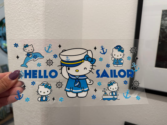 Kitty Cartoon Hello Sailor UV DTF Wrap Transfer 16oz | No Heat Needed | Waterproof | Permanent Adhesive