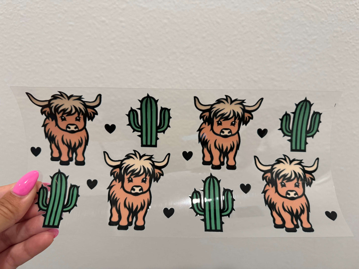 Highland Cow Cactus UV DTF Wrap Transfer 16oz | No Heat Needed | Waterproof | Permanent Adhesive