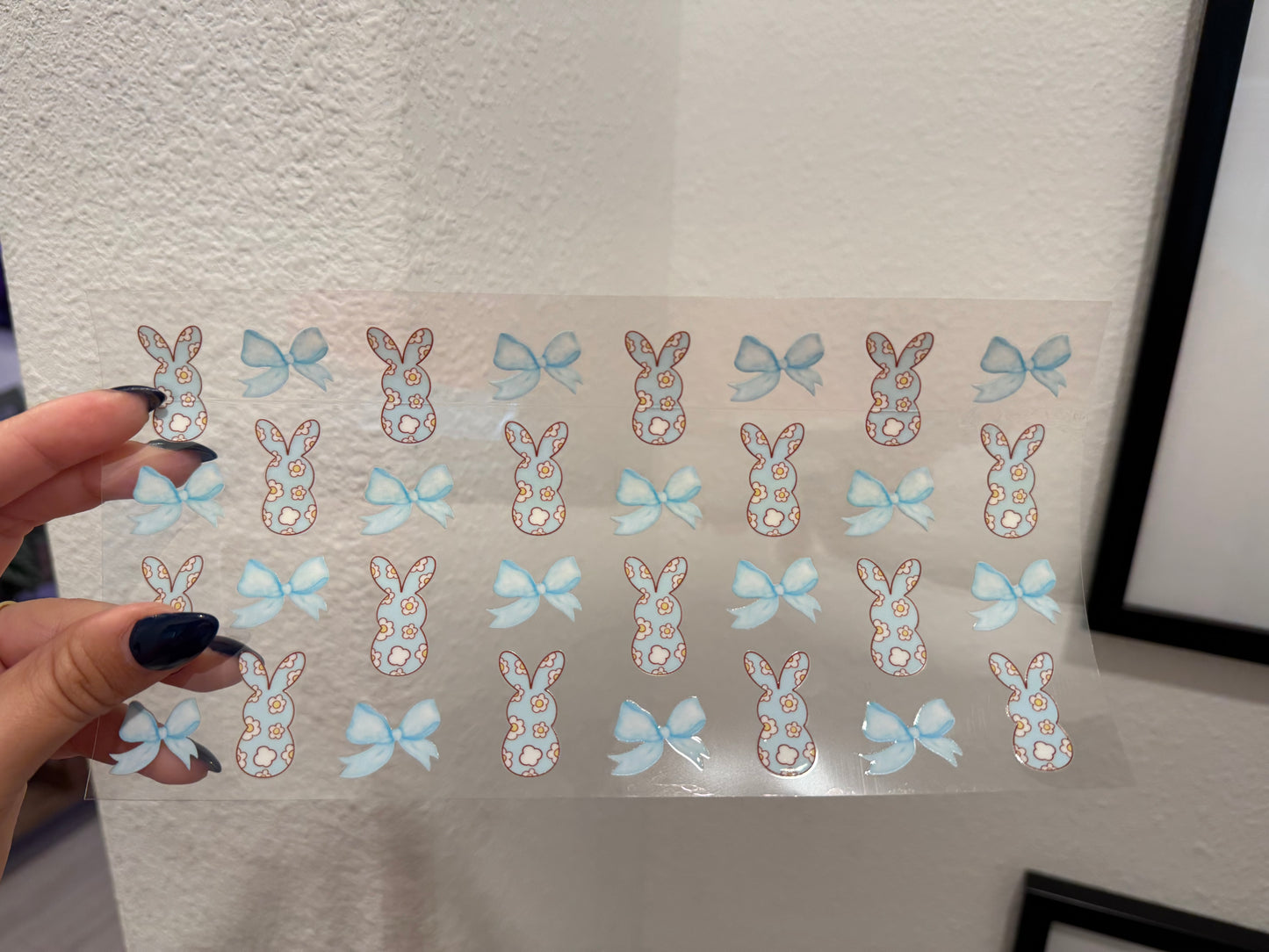 Blue Peep Bow Coquette Easter  UV DTF Wrap Transfer 16oz | No Heat Needed | Waterproof | Permanent Adhesive