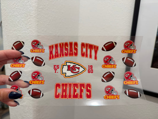 Kansas City Chiefs Footballs UV DTF Wrap Transfer 16oz | No Heat Needed | Waterproof | Permanent Adhesive
