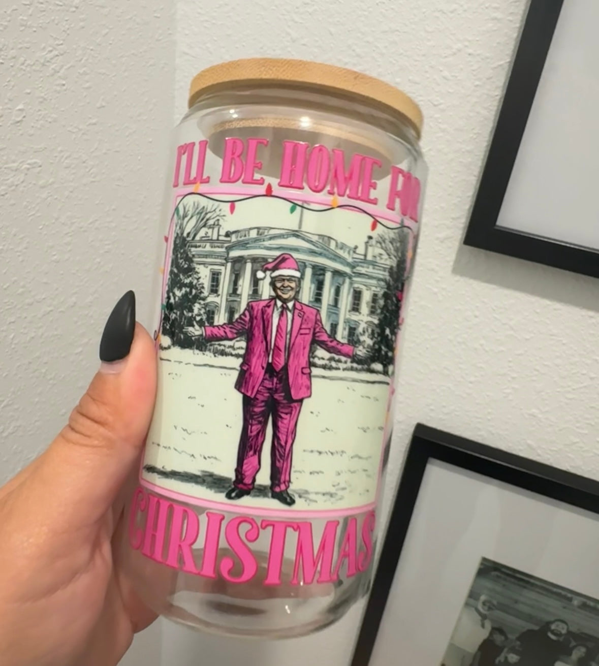 Trump 2024 I’ll be Home for Christmas UV DTF Wrap Transfer 16oz | No Heat Needed | Waterproof | Permanent Adhesive