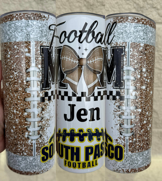 South Pasco Predators SPP Football Mom Glitter 20oz Regular Lid Tumbler