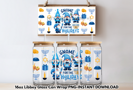 Gnome For The Holidays Hanukkah 16 oz PNG Digital Download