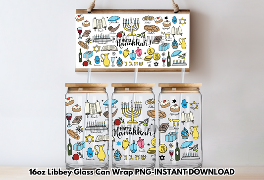 Happy Hanukkah 16 oz PNG Digital Download