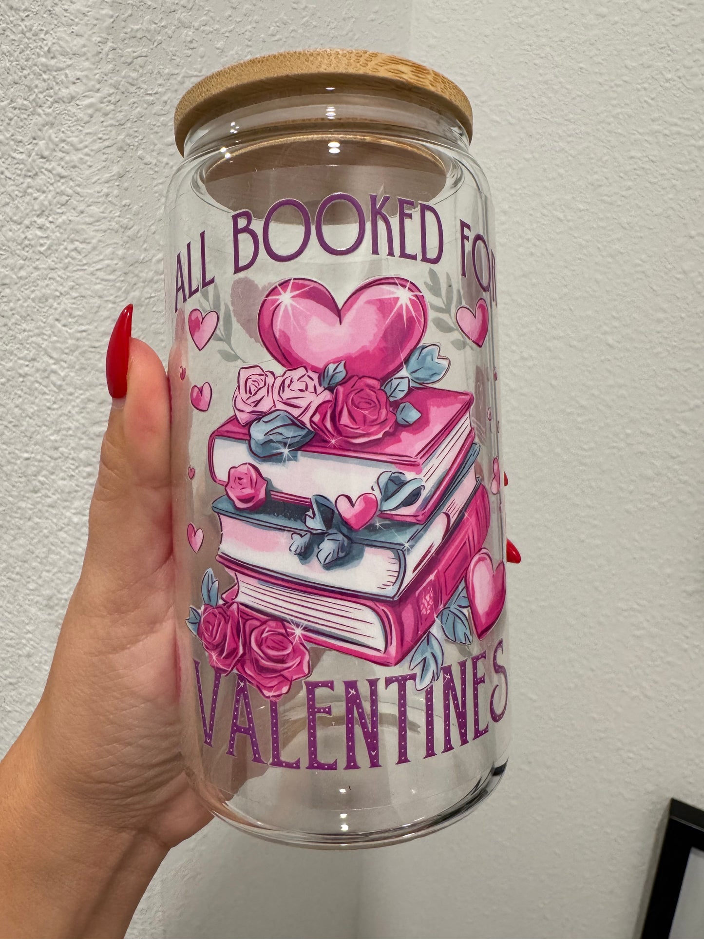 All Booked for Valentines Pink 16oz UV DTF Wrap