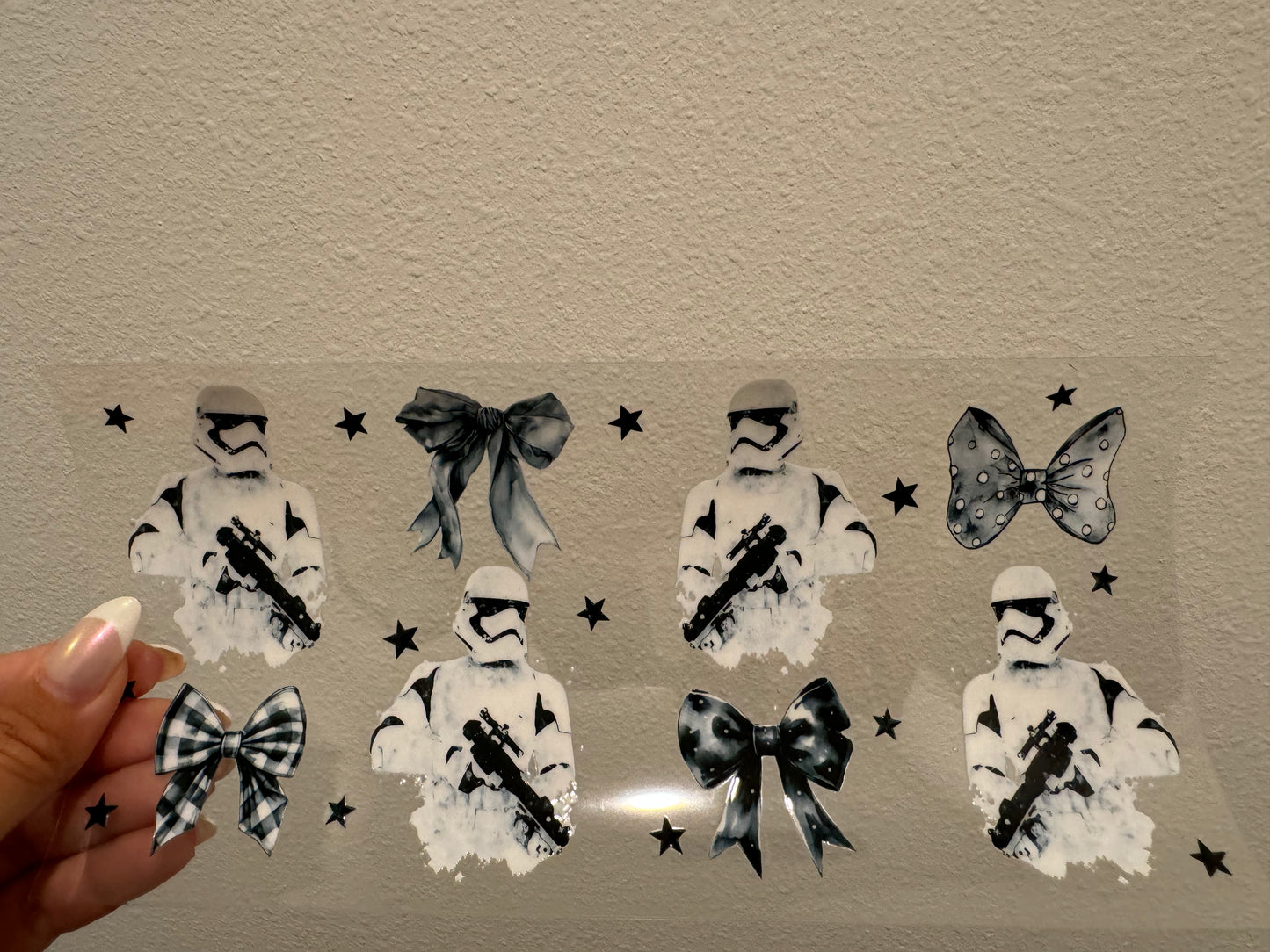 Storm Trooper Bows UV DTF Wrap Transfer 16oz | No Heat Needed | Waterproof | Permanent Adhesive