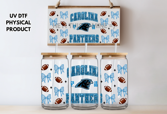 Panthers Footballs and Bows UV DTF Wrap Transfer 16oz | No Heat Needed | Waterproof | Permanent Adhesive