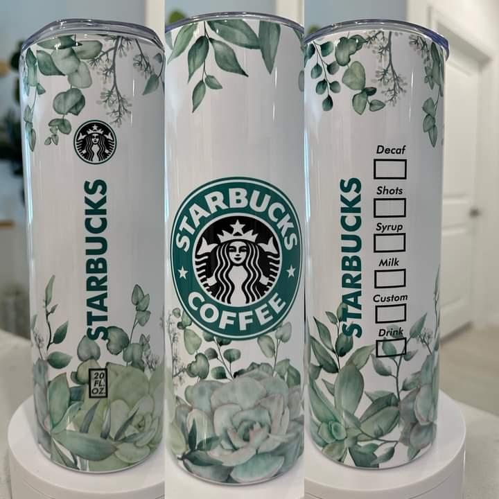 Starbucks Green White Floral 20 oz Tumbler