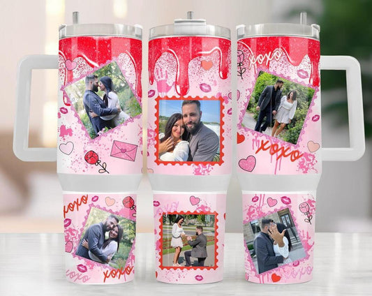Personalized Couple Photo Collage Valentine's Day 40 oz Drip Tumbler with Handle