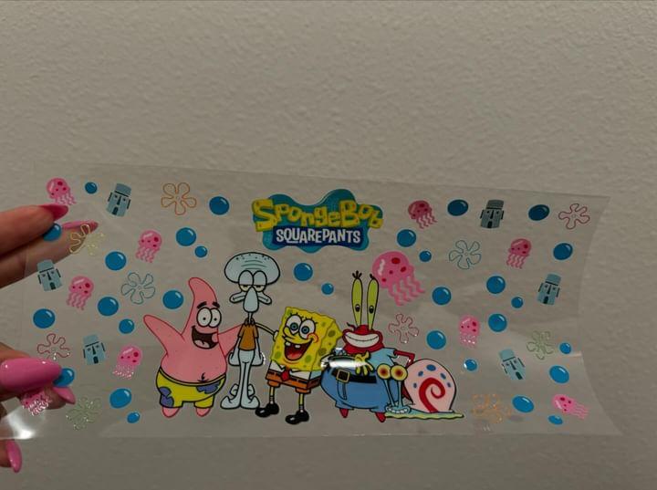 SpongeBob SquarePants Characters Logo UV DTF Wrap Transfer 16oz | No Heat Needed | Waterproof | Permanent Adhesive