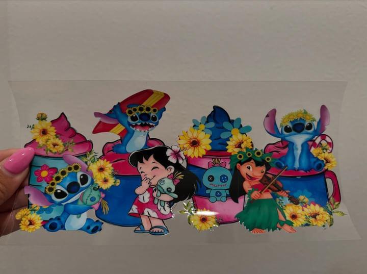 Lilo and Stitch Flower Headband Drinks UV DTF Wrap Transfer 16oz | No Heat Needed | Waterproof | Permanent Adhesive