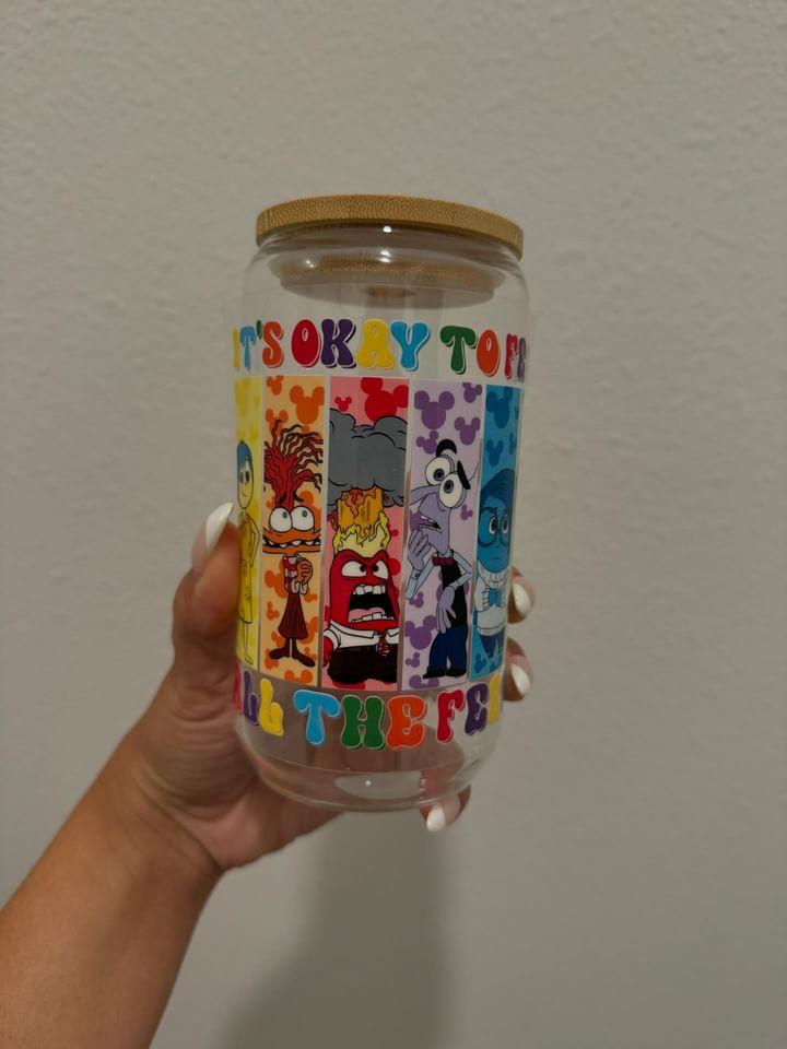 Disney Inside Out 2 UV DTF Wrap Transfer 16oz Pint Glass Beer Mug | No Heat Needed | Waterproof | Permanent Adhesive