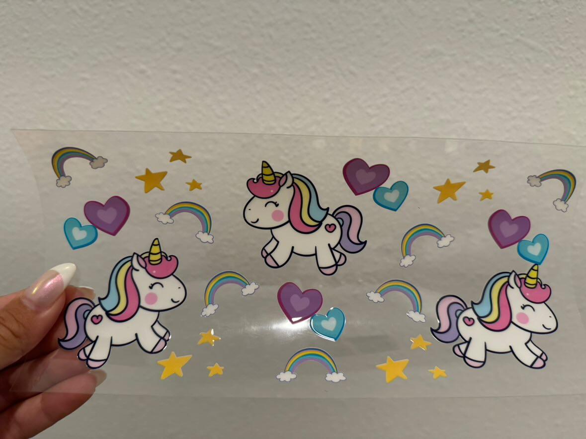 Rainbow Unicorn UV DTF Wrap Transfer 16oz | No Heat Needed | Waterproof | Permanent Adhesive