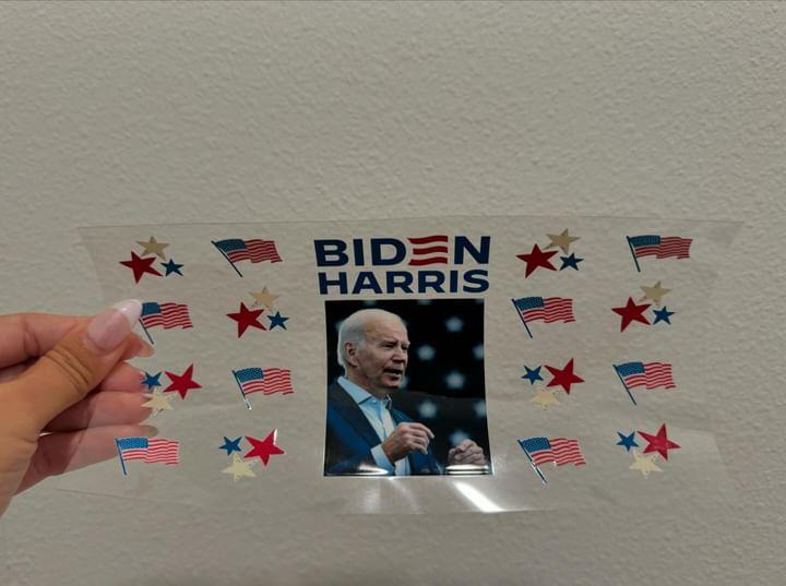 Biden 2024 Stars and Flags UV DTF Wrap Transfer 16oz | No Heat Needed | Waterproof | Permanent Adhesive