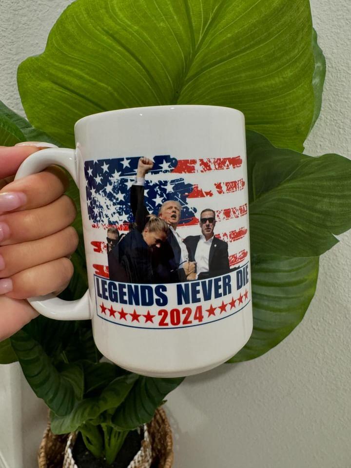 Trump 2024 Legends Never Die 15oz Coffee Mug