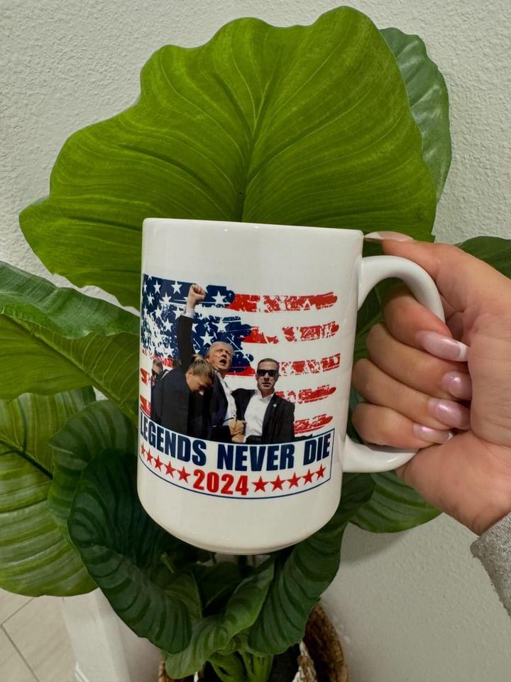 Trump 2024 Legends Never Die 15oz Coffee Mug