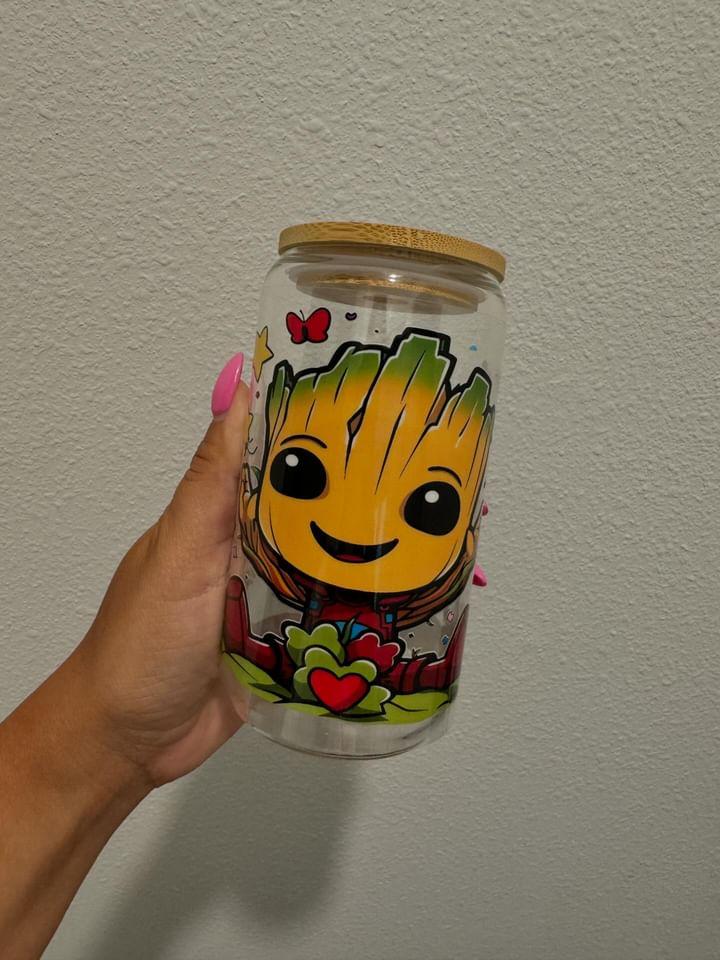 Baby Groot Yellow Stars UV DTF Wrap Transfer 16oz | No Heat Needed | Waterproof | Permanent Adhesive