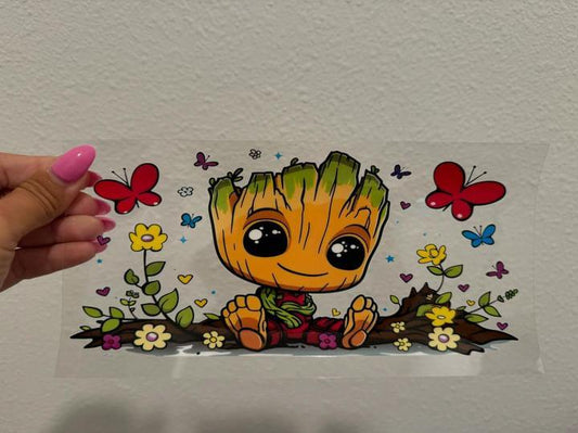 Baby Groot Red Butterflies UV DTF Wrap Transfer 16oz | No Heat Needed | Waterproof | Permanent Adhesive