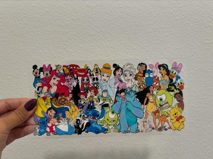 Disney Character Compilation UV DTF Wrap Transfer 16oz | No Heat Needed | Waterproof | Permanent Adhesive