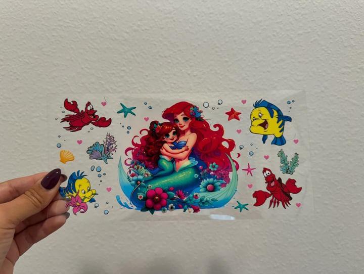 Disney Little Mermaid Ariel Baby Ariel Flounder Sebastian UV DTF Wrap Transfer 16oz | No Heat Needed | Waterproof | Permanent Adhesive