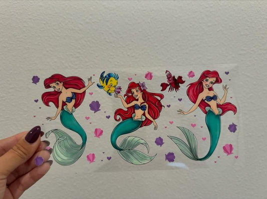 Disney Little Mermaid 3 Ariel Floating Flounder Sebastian UV DTF Wrap Transfer 16oz | No Heat Needed | Waterproof | Permanent Adhesive