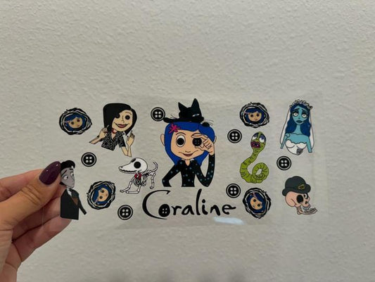 Coraline Movie UV DTF Wrap Transfer 16oz | No Heat Needed | Waterproof | Permanent Adhesive