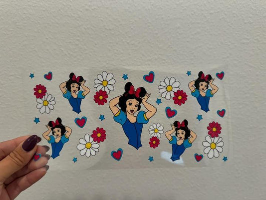 Disney Snow White Flowers UV DTF Wrap Transfer 16oz | No Heat Needed | Waterproof | Permanent Adhesive