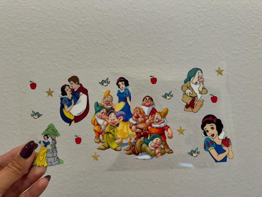 Disney Snow White Prince Florian Seven Dwarfs Middle UV DTF Wrap Transfer 16oz | No Heat Needed | Waterproof | Permanent Adhesive