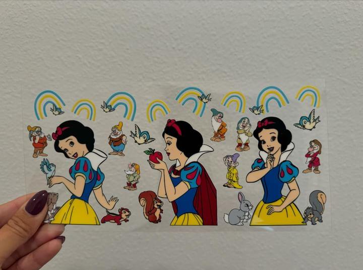 Disney Snow White Seven Dwarfs Rainbows UV DTF Wrap Transfer 16oz | No Heat Needed | Waterproof | Permanent Adhesive