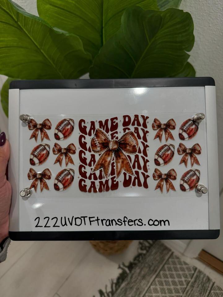 Football Game Day Bows UV DTF Wrap Transfer 16oz | No Heat Needed | Waterproof | Permanent Adhesive