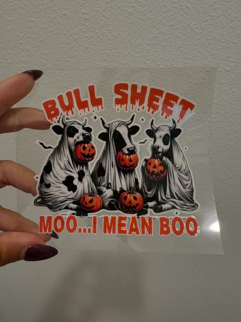 Halloween Boo Sheet Cow Boo Decal | No Heat Needed | Waterproof | Permanent Adhesive