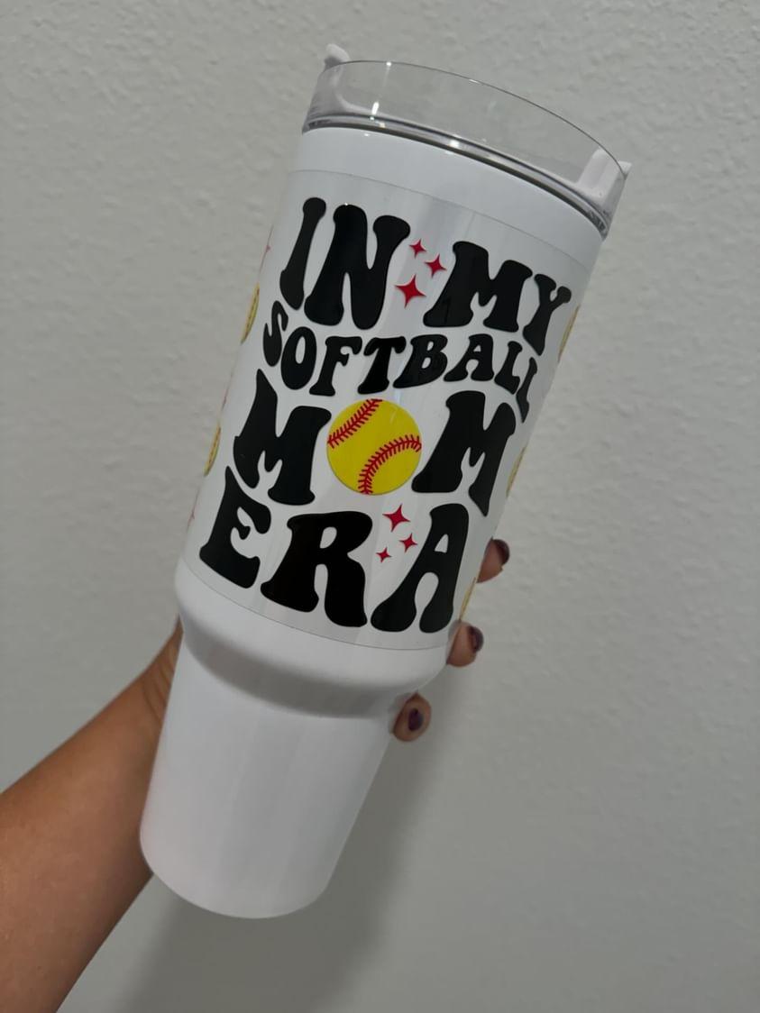 In My Softball Mom Era UV DTF Wrap Transfer 16oz | No Heat Needed | Waterproof | Permanent Adhesive