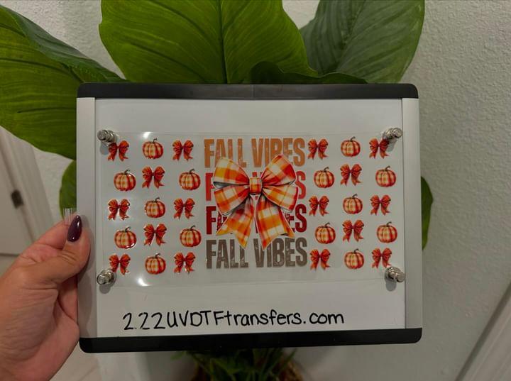 Fall Vibes and Bows UV DTF Wrap Transfer 16oz | No Heat Needed | Waterproof | Permanent Adhesive